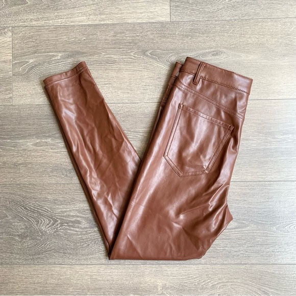Aritzia Wilfred Rebel Pants Brown Faux Vegan Leather High rise Waist Size 2 - Picture 4 of 8